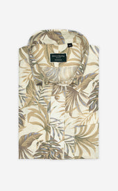 Light Brown Tropical Print Button Down Collar Linen