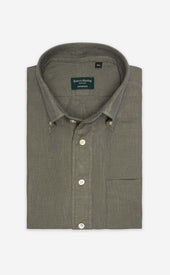 Green Button Down Collar Linen