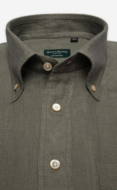 Green Button Down Collar Linen
