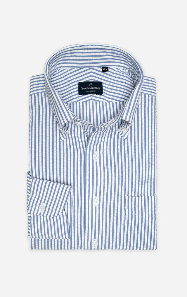 Blue Stripe Seersucker Popover Shirt