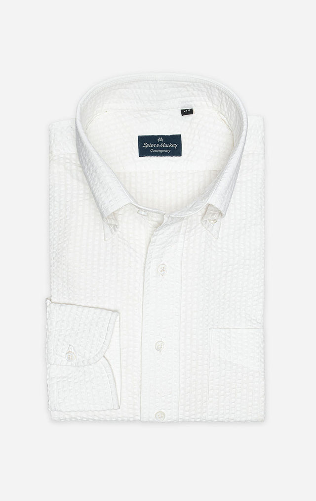 White Seersucker Popover Shirt