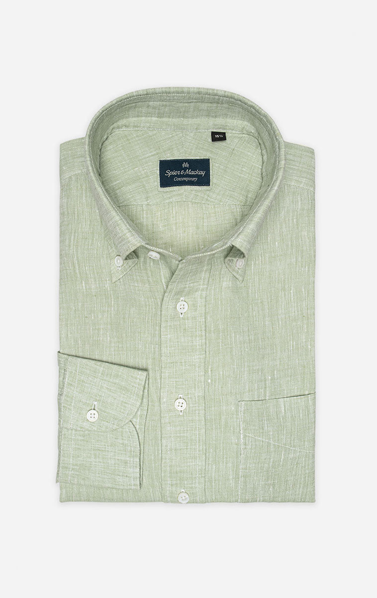 Pistachio Green Button Down Collar Linen
