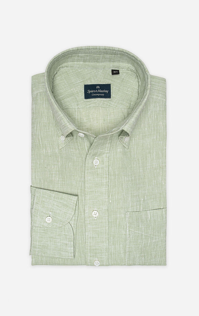 Pistachio Green - Button-Down Collar - Linen