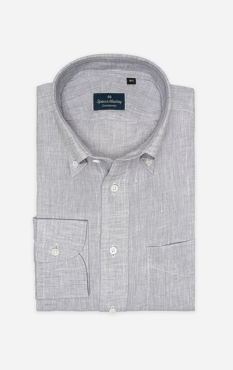 Dove Gray Button Down Collar Linen