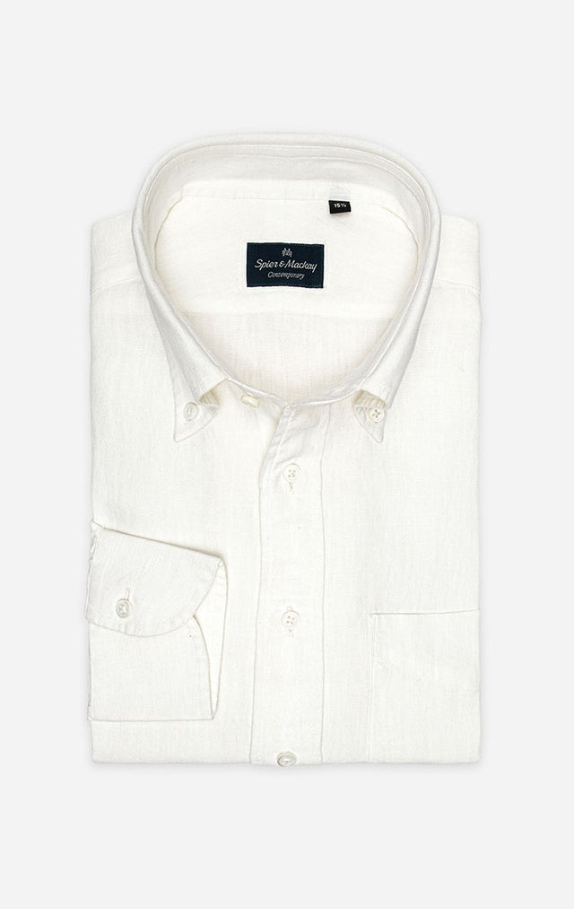 White - Button-Down Collar - Linen