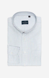 Light Blue Stripe - Band Collar - Oxford