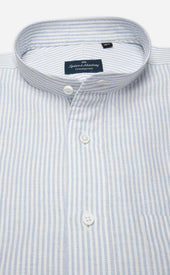 Light Stripe Band Collar Linen Cotton