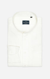 White - Band Collar - Linen