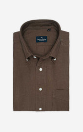 Brown - Button-Down Collar - Linen