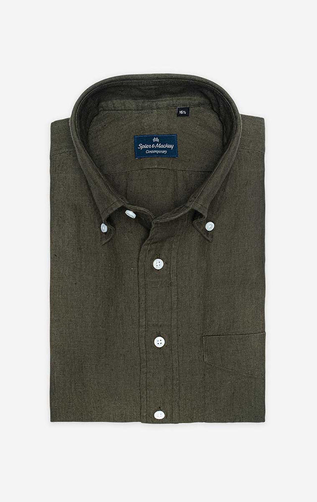 Olive - Button-Down Collar - Linen