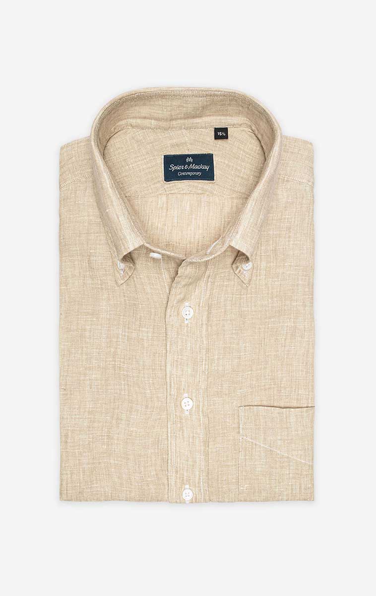 Natural Button Down Collar Linen