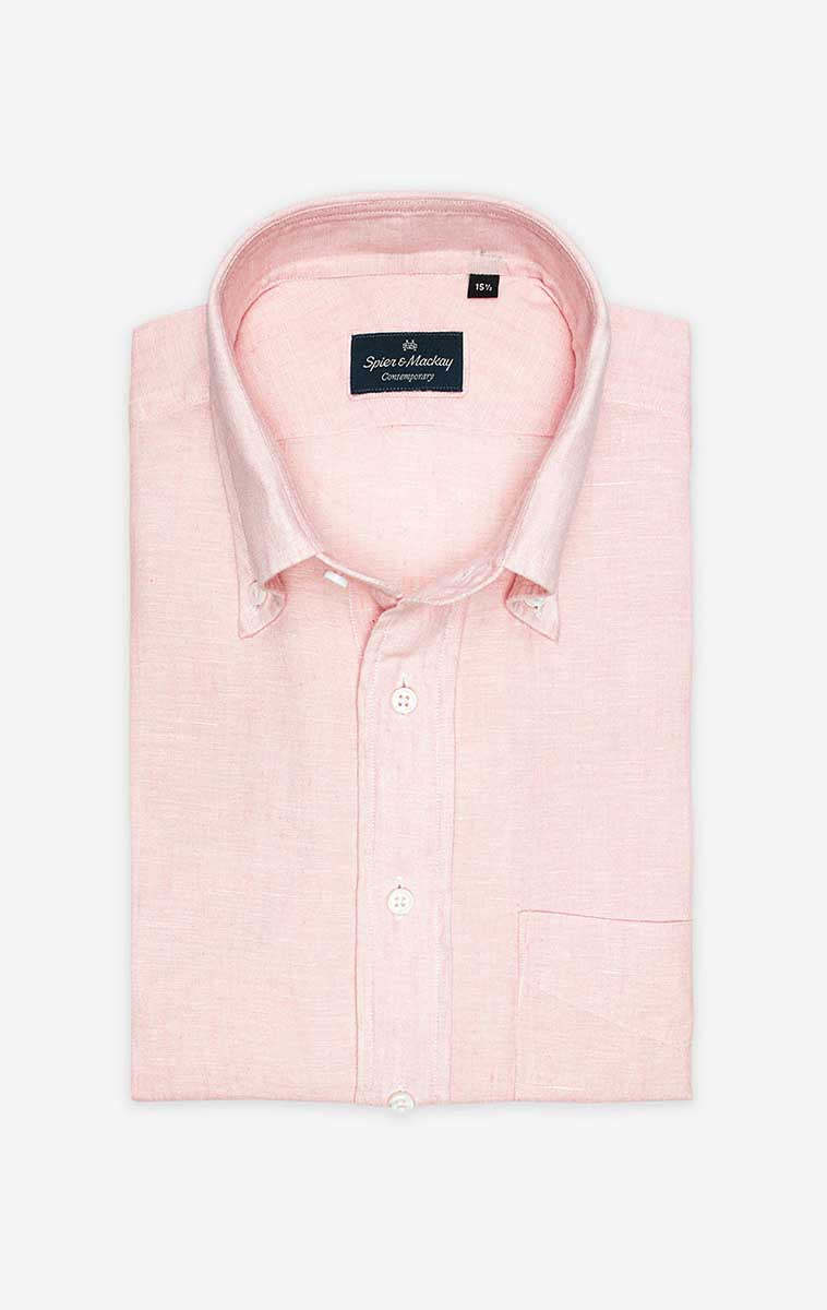 Pink Button Down Collar Linen