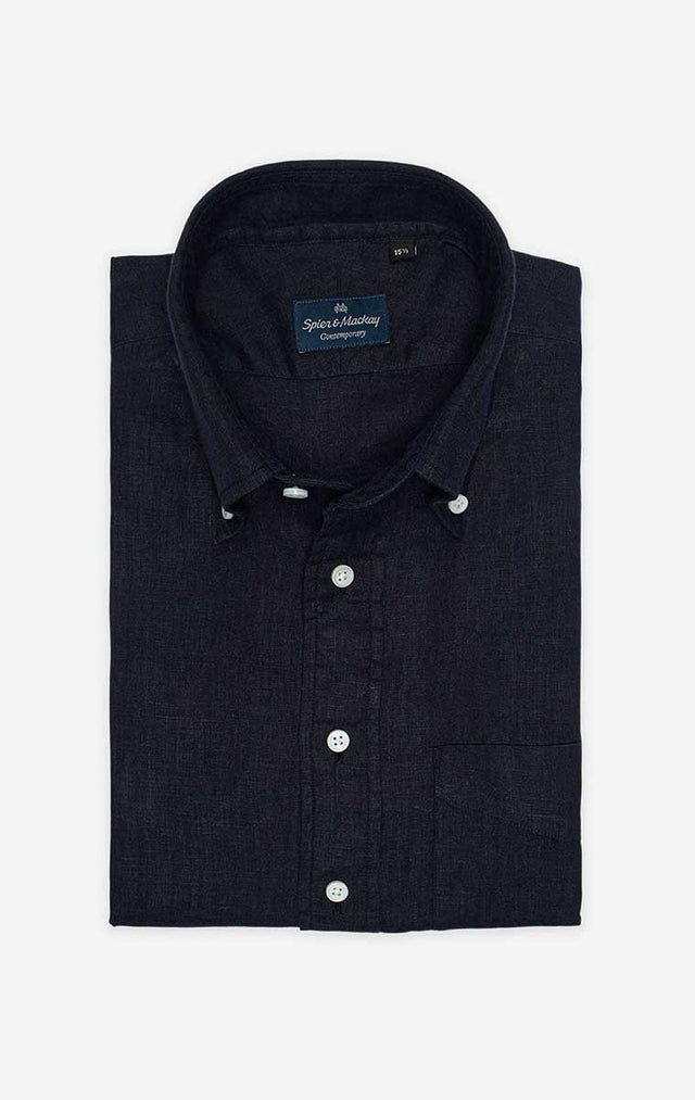 Dark Navy - Button-Down Collar - Linen