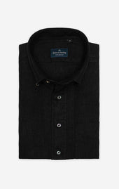 Black - Button-Down Collar - Linen