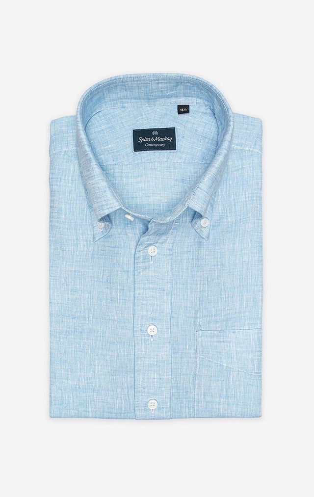 Light Blue Chambray - Button-Down Collar - Linen