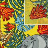 Safari Motif Wool Silk Pocket Square Yellow 40x40cm
