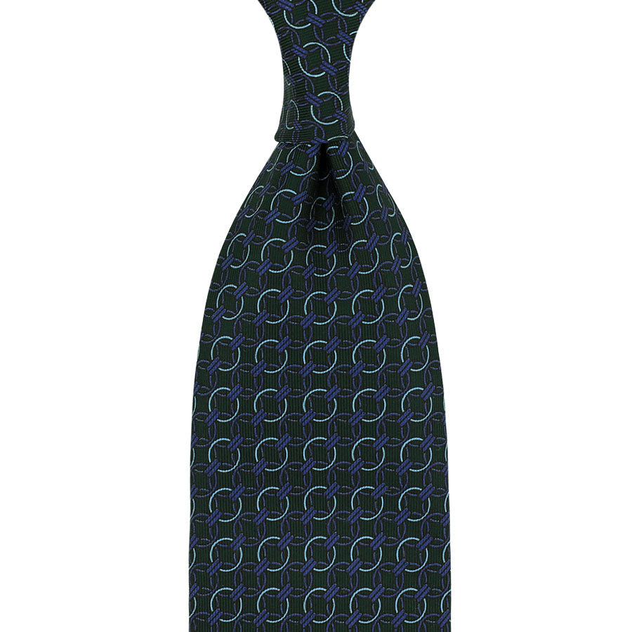 Chain Printed Silk Tie Madder Green Hand Rolled