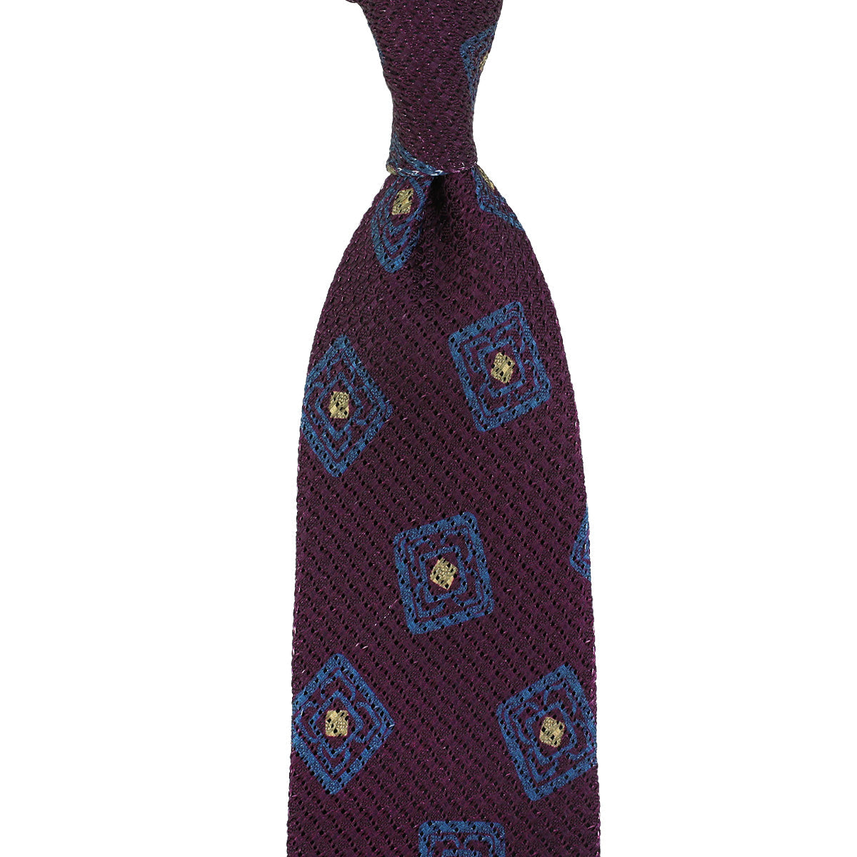 Printed Grossa Grenadine Silk Tie Eggplant Hand Rolled
