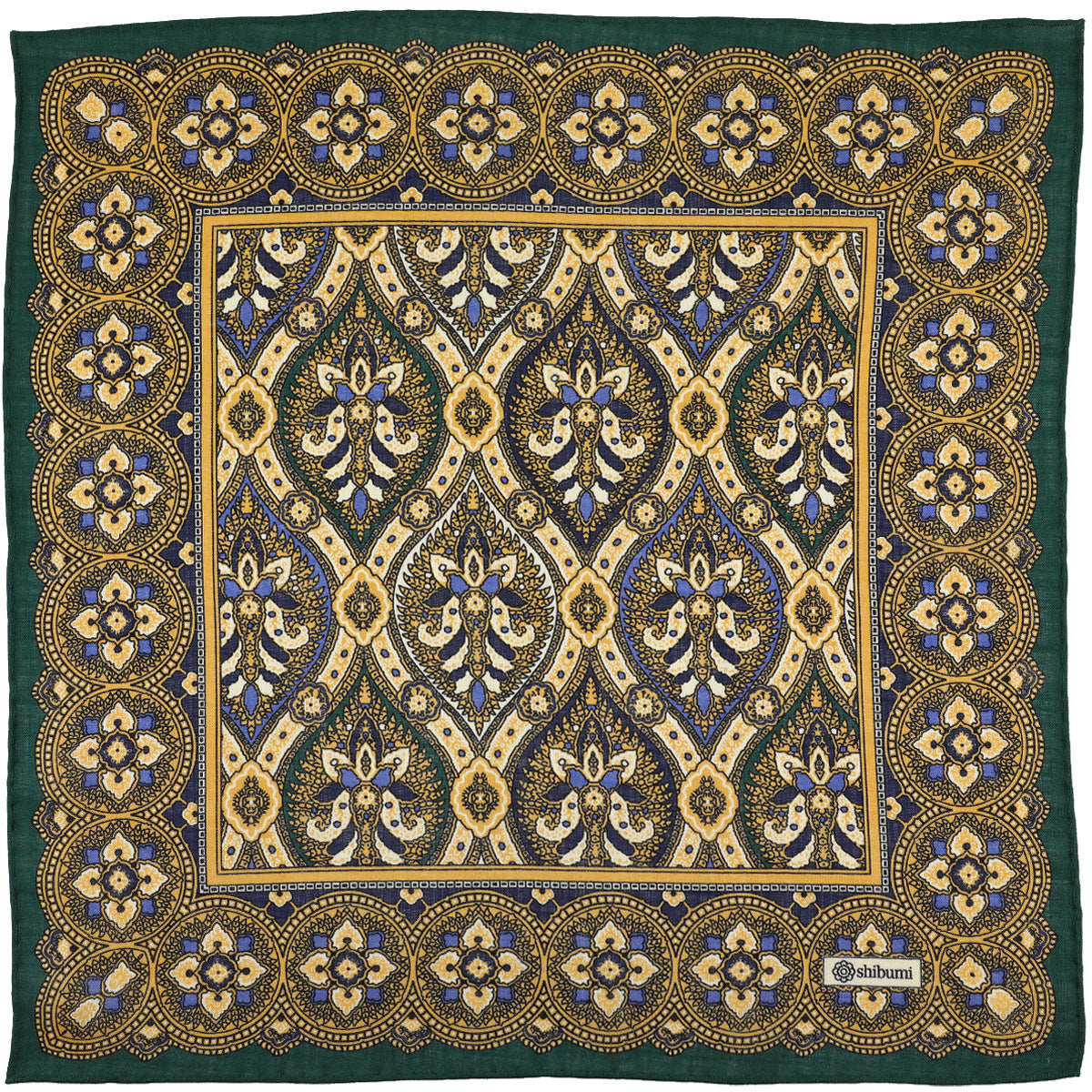 Paisley Motif Wool Silk Pocket Square Gold 40x40cm
