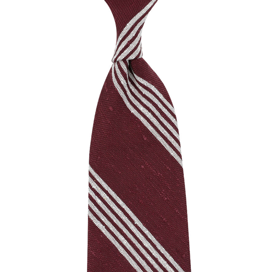 Striped Soft Shantung Silk Tie White Hand Rolled