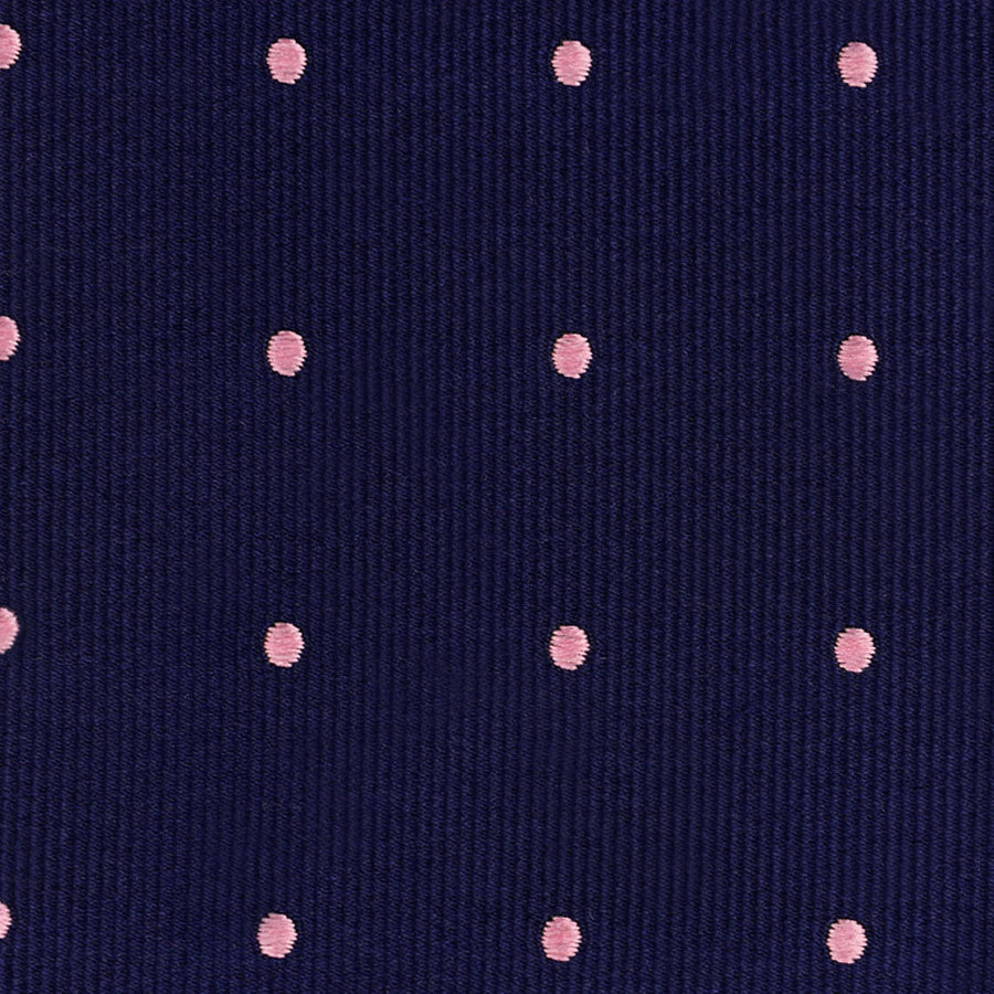Polka Dot Bespoke Jacquard Silk Tie Navy Pink