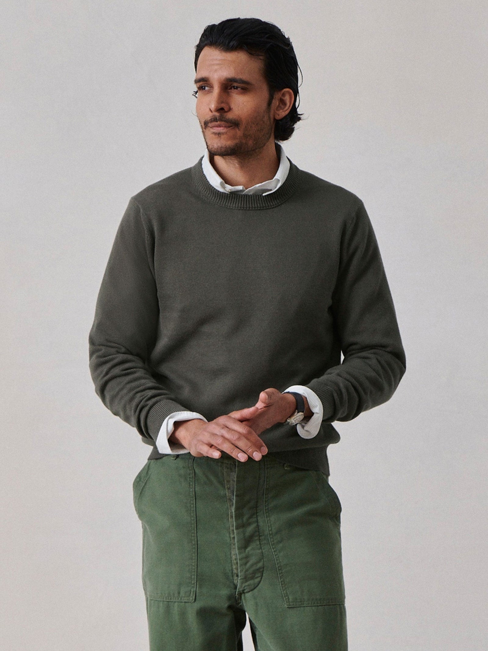 Dark Olive Vintage Dyed Cotton Traveler Sweater