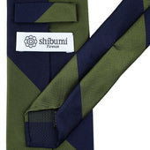 Japanese Repp Stripe Silk Tie Olive Hand Rolled