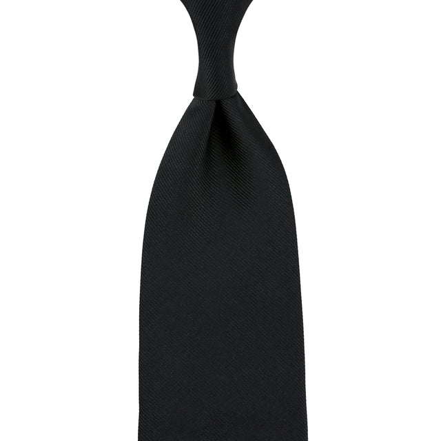 Plain Japanese Jacquard Silk Tie - Black - Hand-Rolled