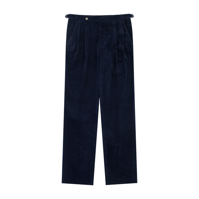 Corduroy adjust 2Pleats relaxed Trousers (Navy)