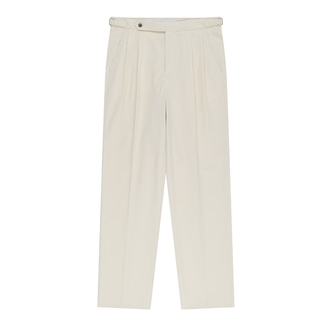 Essential Linen Cotton Twill Adjust 2-Pleated Relaxed Chino (Ecru)