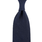 Plain Shantung Silk Tie - Navy - Hand-Rolled