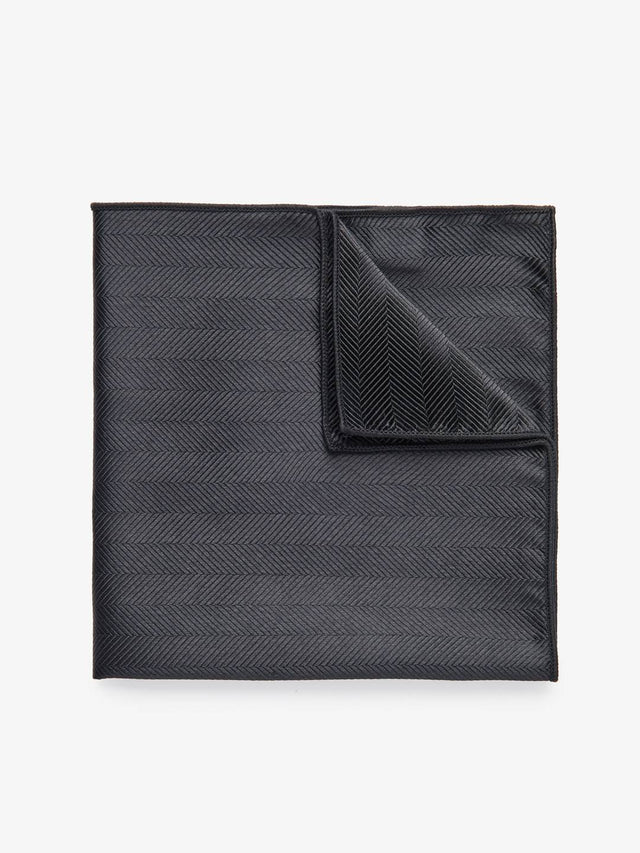 Black Pocket Square Herringbone