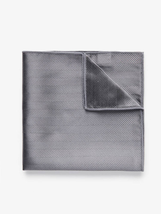 Grey Pocket Square Herringbone