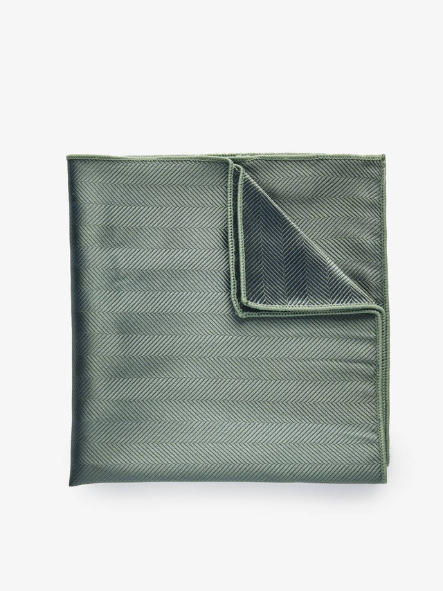 Olive Green Pocket Square Herringbone