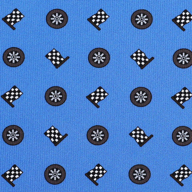 Racing Motif Printed Silk Bespoke Tie - Sky Blue