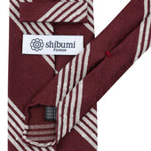 Striped Soft Shantung Silk Tie White Hand Rolled