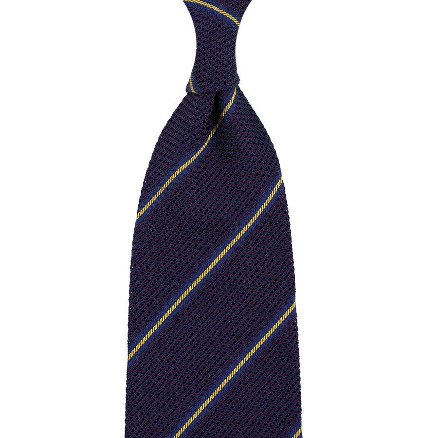 Striped Fina Grenadine Silk Tie Eggplant Hand Rolled