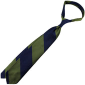 Japanese Repp Stripe Silk Tie Olive Hand Rolled