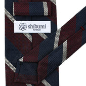 Striped Fina Grenadine Silk Tie Navy Burgundy