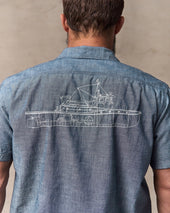Short Sleeve Embroidered Chambray Shirt Rinsed