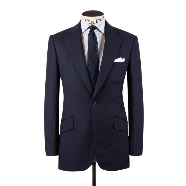 Classic Notch Lapel Jacket in Navy Hopsack Wool