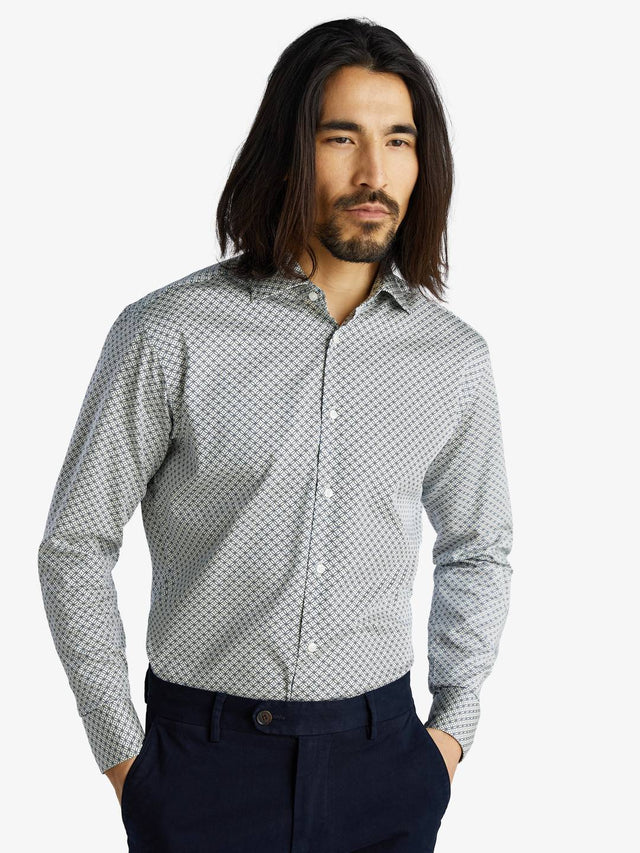 White & Blue Print Shirt