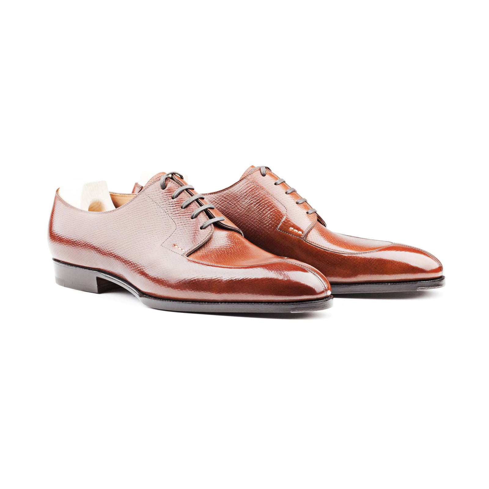 Split Toe Derby With Machine Stitched Apron In Mid Russian Calf