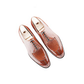 Split Toe Derby With Machine Stitched Apron In Mid Russian Calf