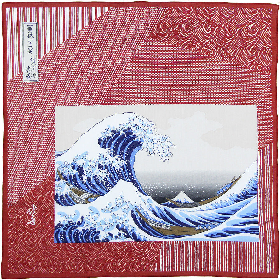 Ukiyo-e Cotton Handkerchief - Red