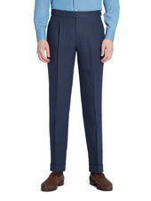 Navy Linen Pleated Trousers - Model 10