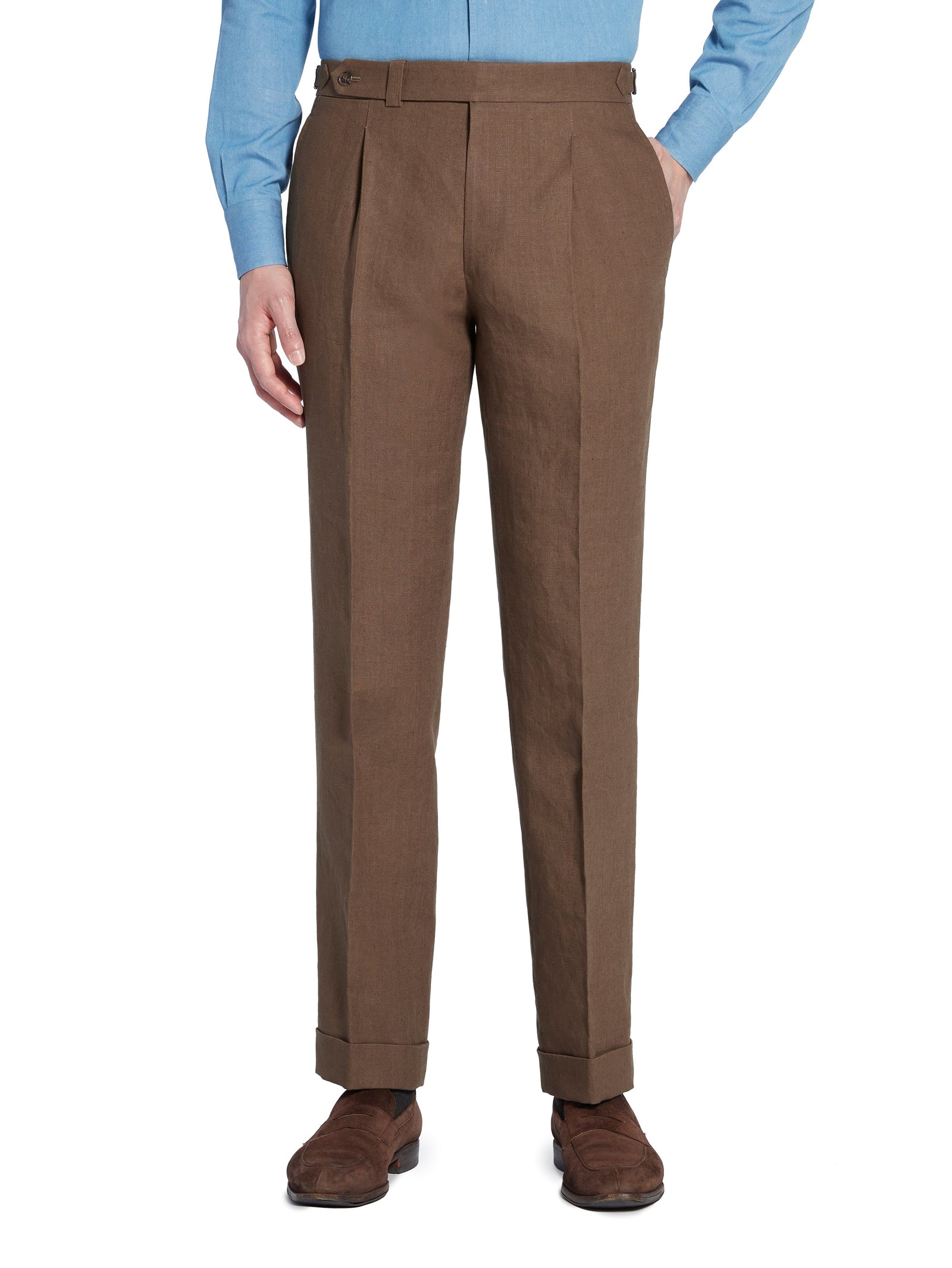 Brown Linen Pleated Trousers - Model 10