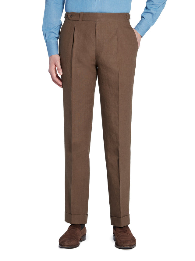 Brown Linen Pleated Trousers - Model 10