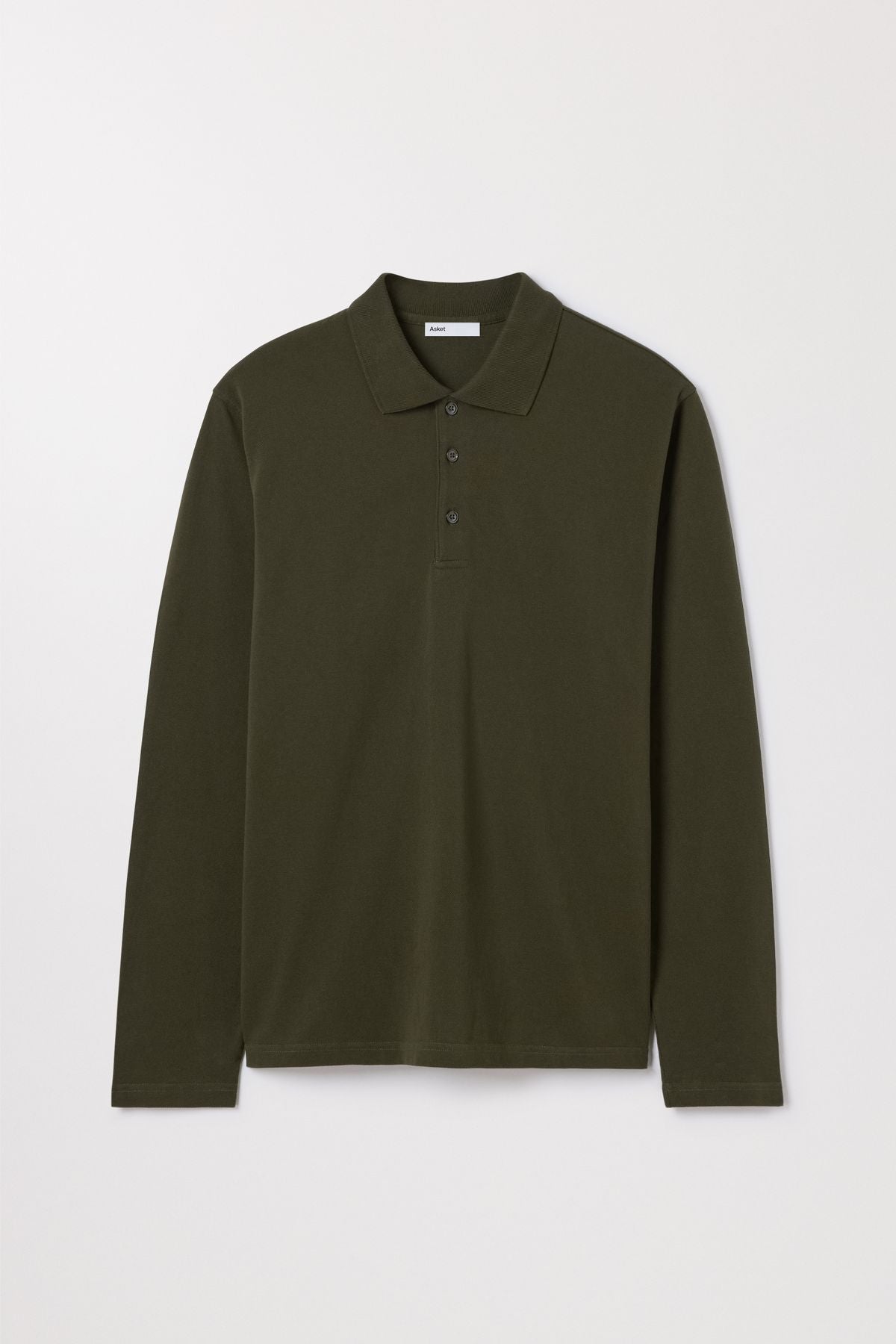 Green Long Sleeve Pique Polo Organic Cotton Asket