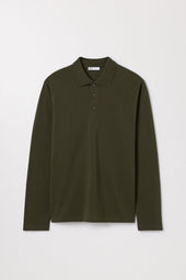 Green Long Sleeve Pique Polo Organic Cotton Asket